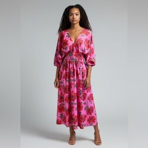 Alexia Admor Pink and Red Floral Midi Dress